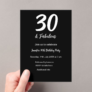 30. Geburtstag hinzufügen Name Datum Jahr schwarz Acryleinladungen