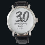 30. Geburtstag hinzufügen Namensdatum Jahr schwarz Armbanduhr<br><div class="desc">bearbeitbares Design</div>