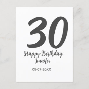 30. Geburtstag hinzufügen Namensdatum Jahr schwarz Postkarte