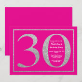 30. Geburtstag Hot Pink und Silver Glitzer Einladung (Vorne/Hinten)