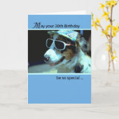 30. Geburtstag, Hund in Sonnenbrille, lustig Karte (Gelbe Blume)