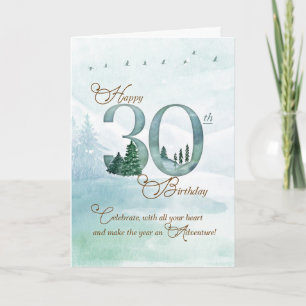 30. Geburtstag Immergrüne Kiefern und Hirsche Natu Karte