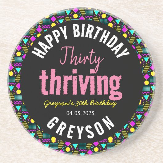 30. Geburtstag in Schwarz und Retro Getränkeuntersetzer (Vorne)