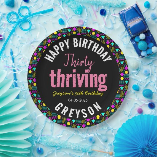 30. Geburtstag in Schwarz und Retro Pappteller (Party)