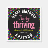 30. Geburtstag in Schwarz und Retro Serviette (Vorderseite)