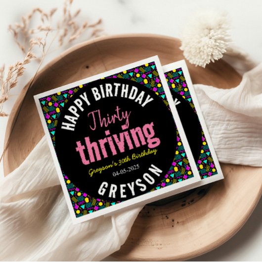 30. Geburtstag in Schwarz und Retro Serviette