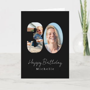 30. Geburtstag individuelle Foto schwarze Grußkart Karte