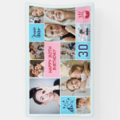 30. Geburtstag individuelle Fotocollage Pink Blau Banner (Vertikal)