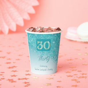 30. Geburtstag Klasse Falling Aquamarin Blue Glitz Pappbecher