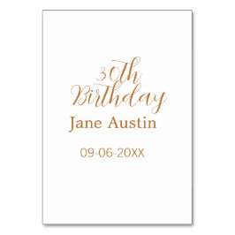 30. Geburtstag kupferbraun einfach stilvoll Name D Tischnummer