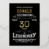 30. Geburtstag Legendary Black Gold Retro Folieneinladung (Vorderseite)
