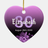 30. Geburtstag lila schwarzer Blumenname Keramik Ornament (Hinten)