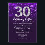 30. Geburtstag - Lila Silber Einladung<br><div class="desc">Einladung zum 30. Geburtstag. Elegantes lila Design mit Imitaten Glitzer Silber. Erwachsener Geburtstag. Mit Diamanten und Drehbuch Schriftart. Männer oder Frauen laden ein. Ideal für eine stilvolle Geburtstagsfeier. Nachricht,  wenn Sie weitere Anpassungen benötigen.</div>