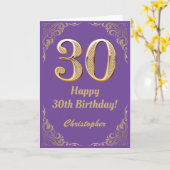 30. Geburtstag Lila und Gold Glitzer Frame Karte (Gelbe Blume)