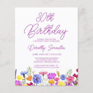 30. Geburtstag Lila Wildblume Einladung
