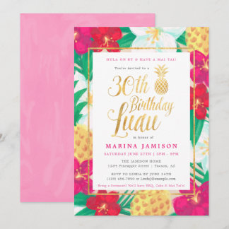 30. Geburtstag Luau Einladungen | Rosa und Gold