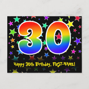 30. Geburtstag: Lustiges Sterne-Muster, Regenbogen Postkarte
