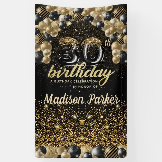 30. Geburtstag Luxus Personalisiert Black Gold Banner (Vertikal)