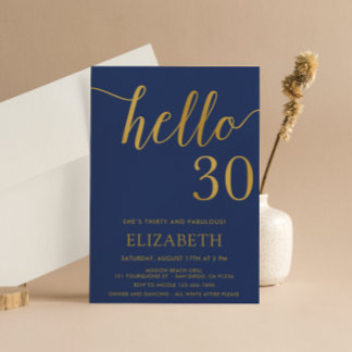 30. Geburtstag Marine und Gold Hallo 30 Einladung