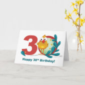 30. Geburtstag mit Funny Bird und Zweig Karte (Gelbe Blume)