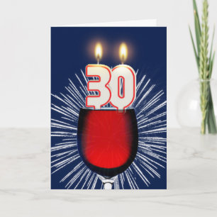 30. Geburtstag mit Wein und Kerzen Karte