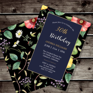 30. Geburtstag Mitternacht Vintag Zeichnend Wildbl Einladung