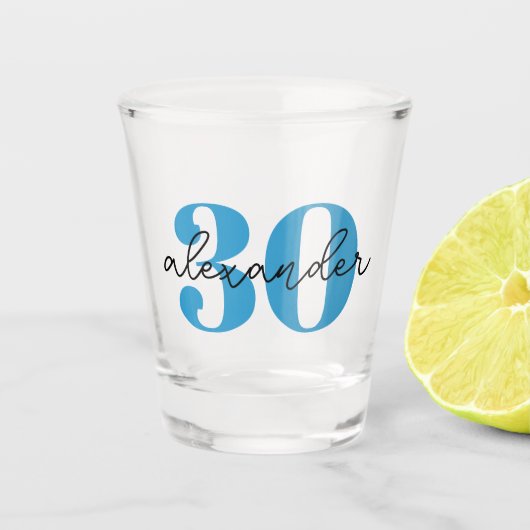 30. Geburtstag moderne Drehbuch Schnapsglas (Vorderseite)