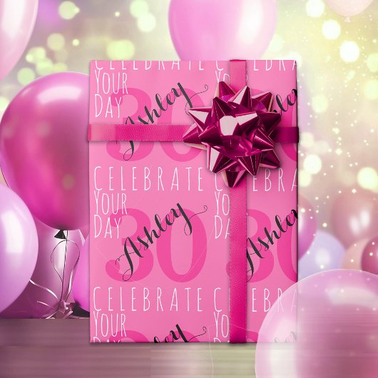 30. Geburtstag Moderne rosa Typografie Geschenkpapier