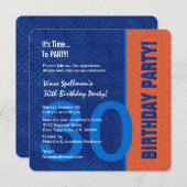 30. Geburtstag Modernes Blau und Orange Einladung (Vorne/Hinten)