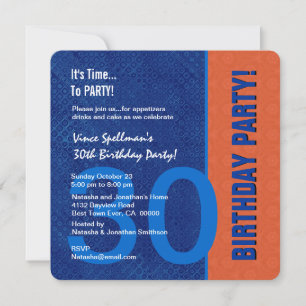 30. Geburtstag Modernes Blau und Orange Einladung