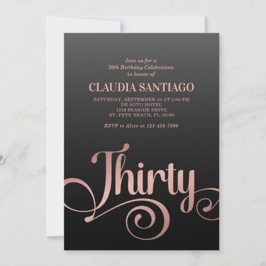 30. Geburtstag Modernes Drehbuch Einladung (Vorderseite)