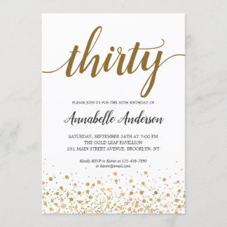 30. Geburtstag Modernes Gold Confetti Dots Script Einladung