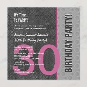 30. Geburtstag Modernes Grau Silver Pink C949 Einladung