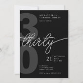 30. Geburtstag Modernes Minimalistisches Schwarzes Einladung (Vorderseite)