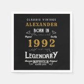 30. Geburtstag Name 1992 Vintages Schwarzes Gold Serviette (Vorderseite)
