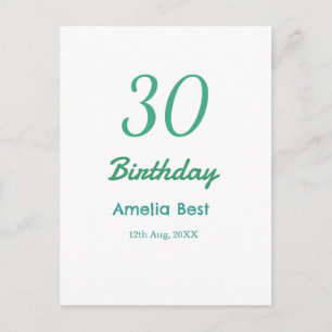 30. GEBURTSTAG NAME DATUM FETT RETRO türkisfarben Postkarte