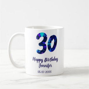 30. Geburtstag Name Datum Jahr blau funkelnd Kaffeetasse