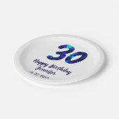 30. Geburtstag Name Datum Jahr blau funkelnd Pappteller (Schrägansicht)
