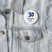 30. Geburtstag Name Datum Jahr blau glänzend Button (Beispiel)