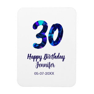 30. Geburtstag Name Datum Jahr blau glänzend Magnet