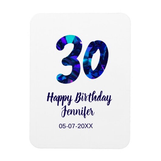 30. Geburtstag Name Datum Jahr blau glänzend Magnet (Vertikal)