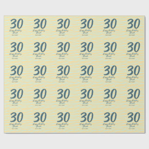 30. Geburtstag Name Datum Jahr gelb blau Paste Geschenkpapier