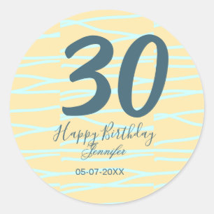 30. Geburtstag Name Datum Jahr gelb blau Paste Runder Aufkleber
