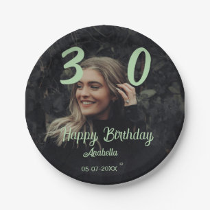 30. Geburtstag Name Datum Jahr grün Pastell fett Pappteller