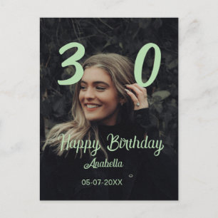 30. Geburtstag Name Datum Jahr grün Pastell fett Postkarte