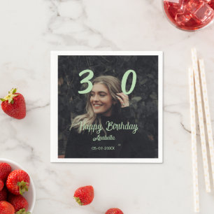 30. Geburtstag Name Datum Jahr grün Pastell fett Serviette