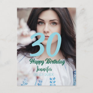 30. Geburtstag Name Datum Jahr weißes Foto Postkarte