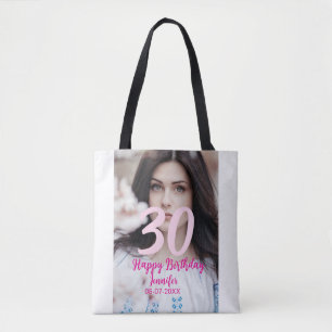 30. Geburtstag Name Datum Jahr weißes Foto Tasche