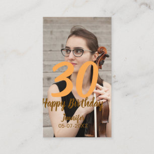 30. Geburtstag Name Datum Jahr weißes Foto Visitenkarte