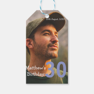 30. Geburtstag Name Foto Datum Mann Blau Weiß Geschenkanhänger